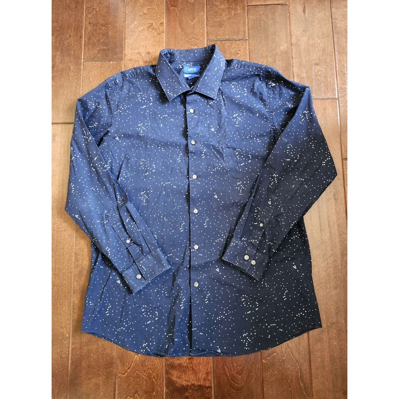 Apt. 9 Apt. 9 Dress Shirt Mens Long Sleeve Collared Slim Fit Snowflake Blue White 17.5 34/35 Holiday Christmas Size 48R - 2 Thumbnail