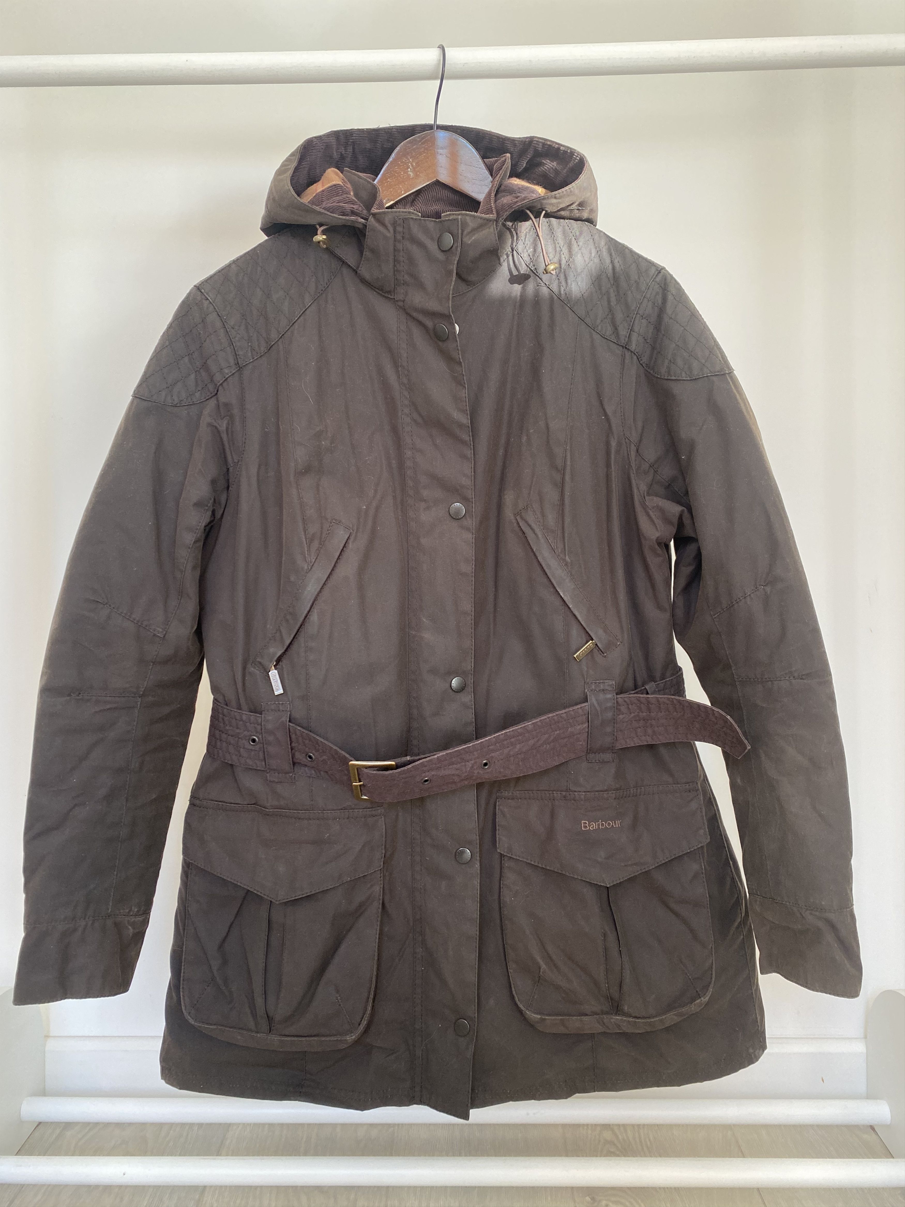 image of Barbour Waxed Rebel Jacket Size Us 14 in Brown, Women's