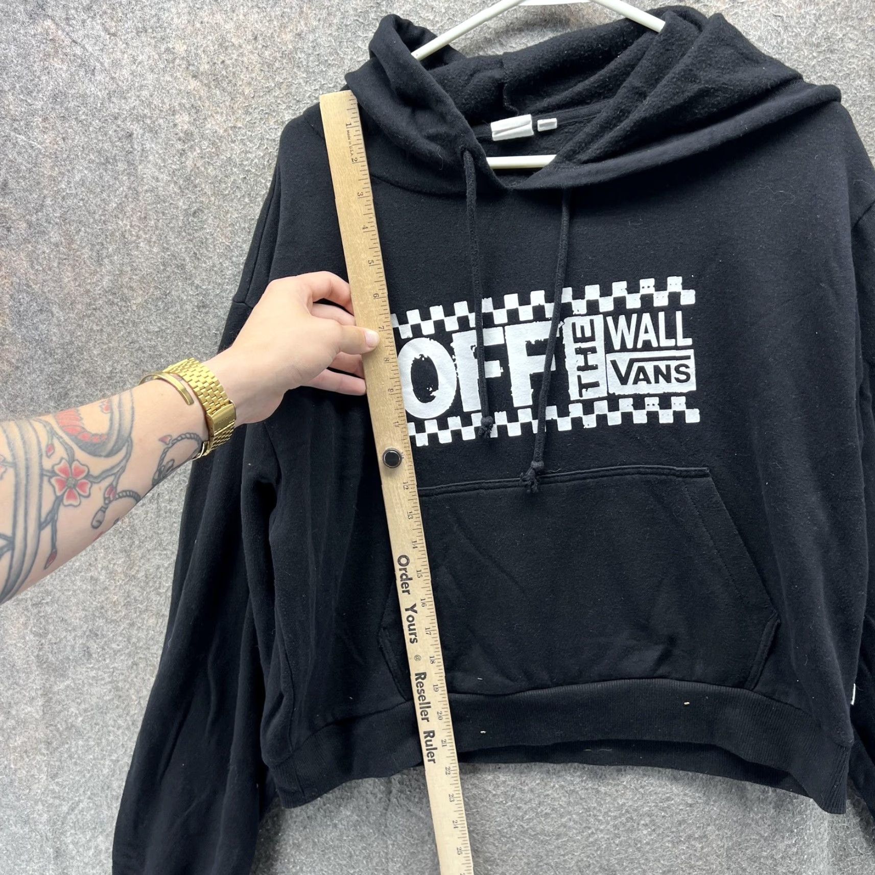 Vans Vans Hoodie Womens XL Black OFF THE WALL Cropped Fleece Pullover Sweatshirt Size XL / US 12-14 / IT 48-50 - 5 Thumbnail