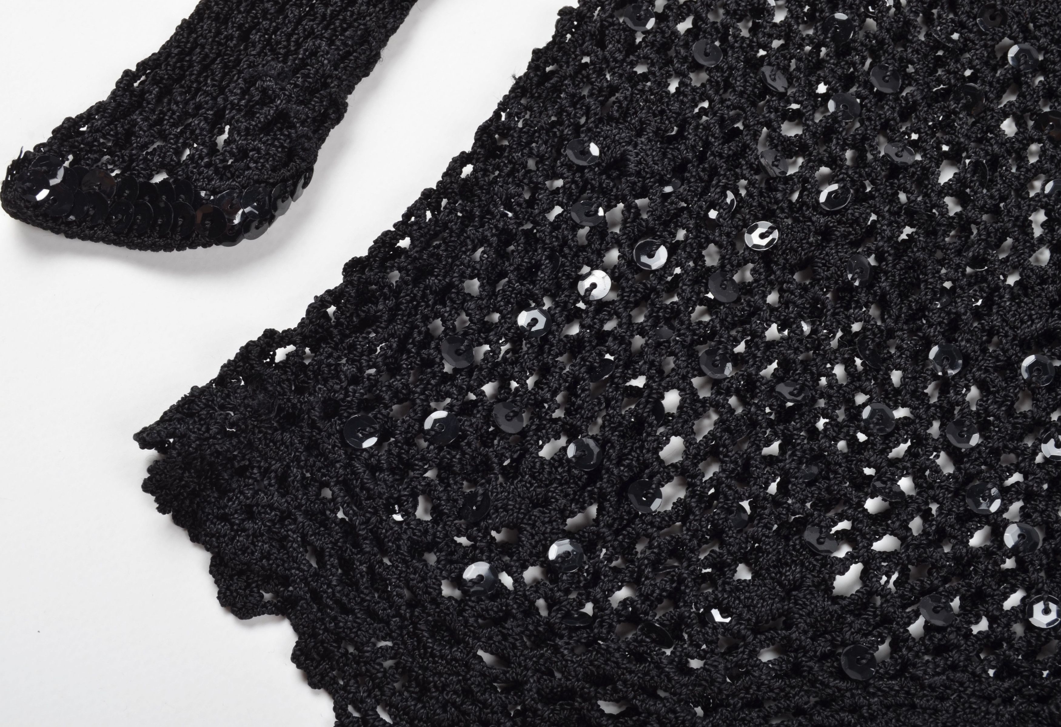 Designer Vintage Background Y2K Crochet Knit Black Cardigan Size L / US 10 / IT 46 - 8 Thumbnail
