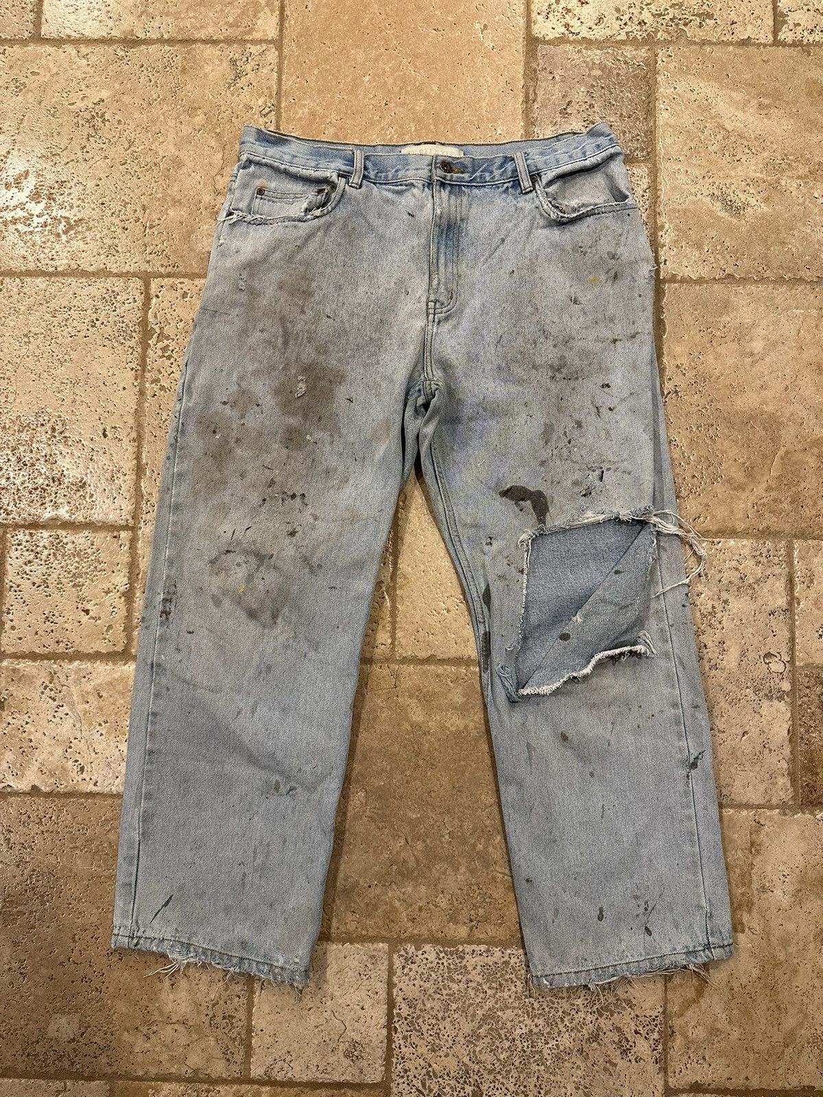 Vintage Relaxed Painter Thrashed Distressed Blue Denim Jeans