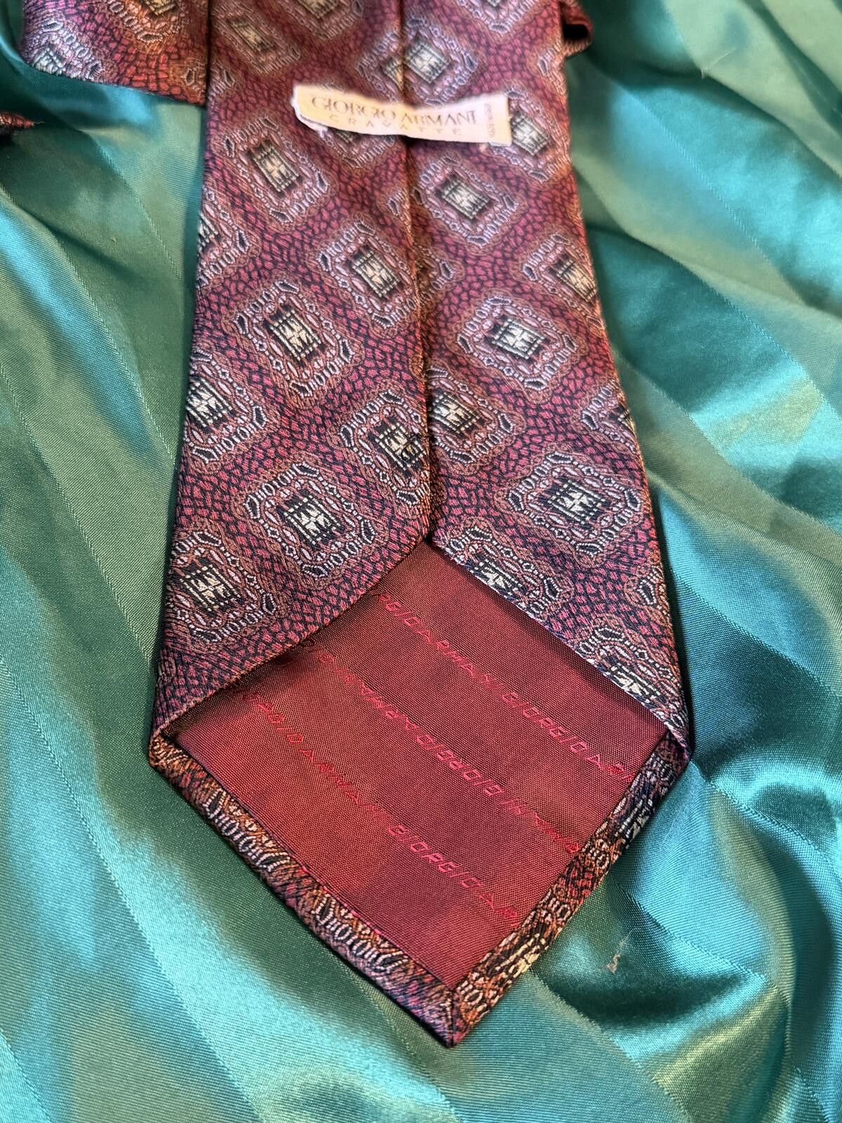 Giorgio Armani Giorgio Armani Burgundy Patterned Silk Tie Size ONE SIZE - 2 Thumbnail