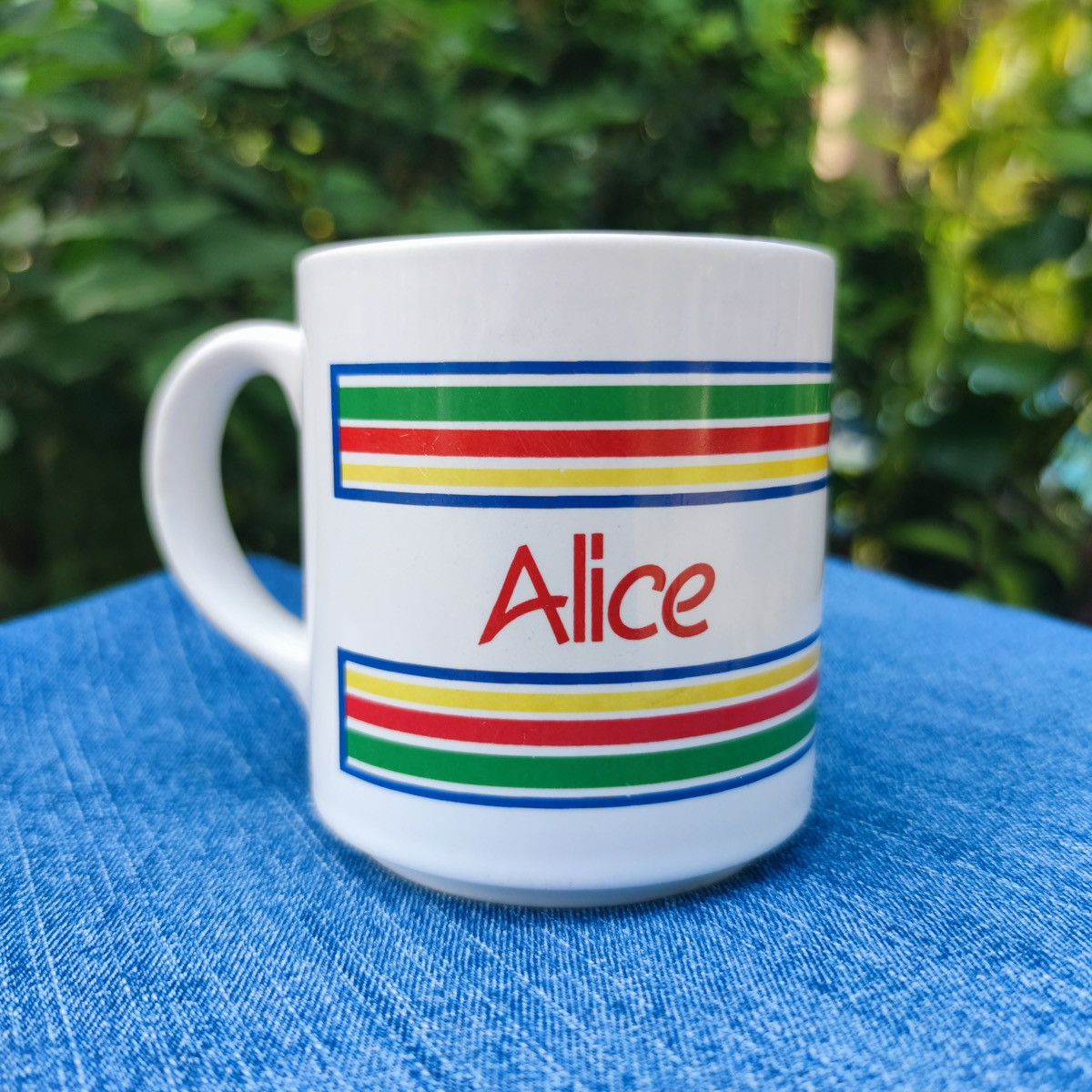 Vintage Mt. Clemens Pottery Personalized Alice Rainbow Striped Mug Size ONE SIZE - 1 Thumbnail