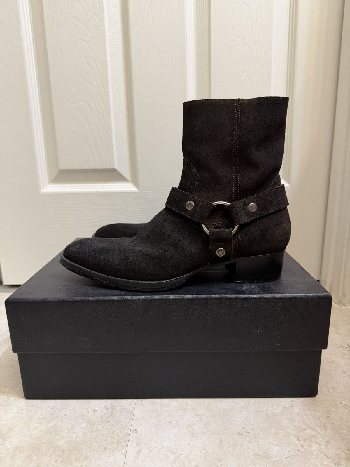 Saint Laurent Paris Saint Laurent Suede Leather Wyatt Harness Boots Dark Brown Size US 8 / EU 41 - 1 Thumbnail