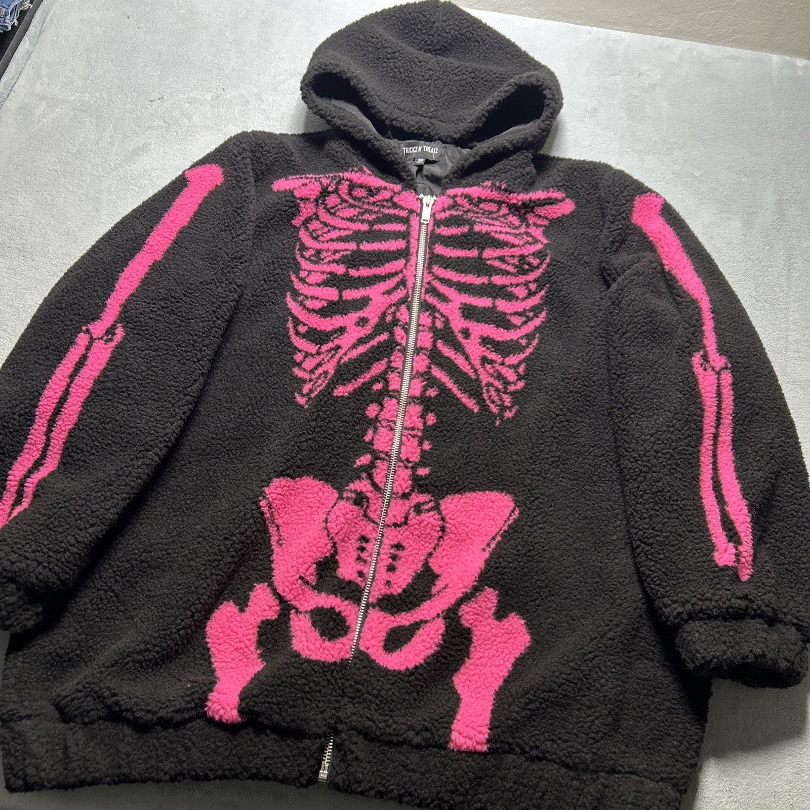 Dolls Kill Skeleton Bare Bone Sherpa Ribcage Hoodie 3X Jacket Deep Pile Size US XXL / EU 58 / 5 - 4 Thumbnail
