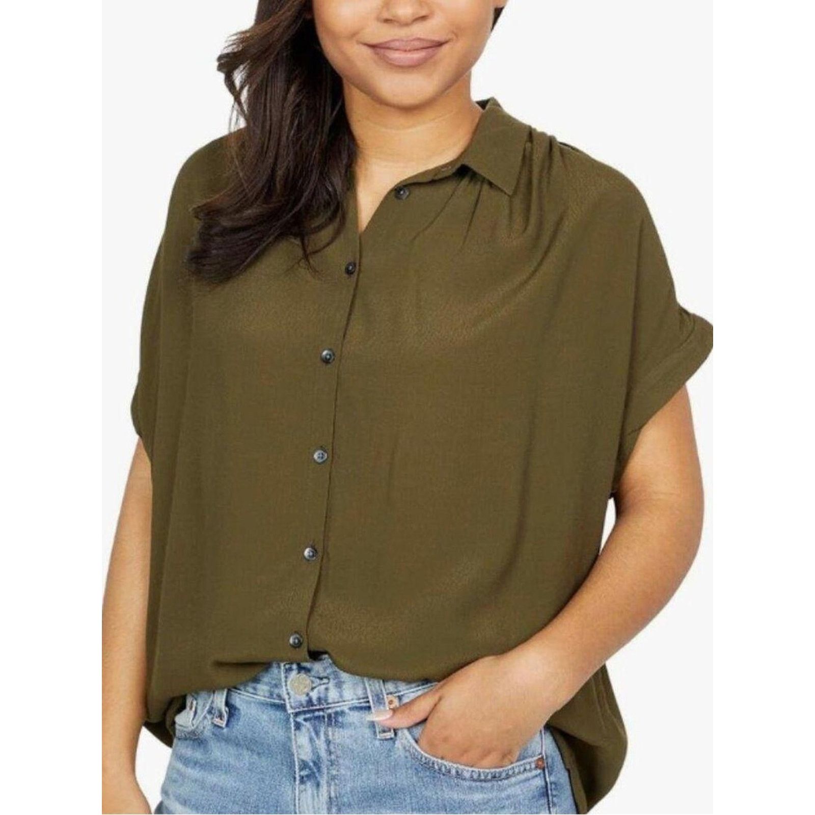 Madewell Madewell Central Olive Green Short Sleeve Blouse M EUC Size M / US 6-8 / IT 42-44 - 1 Thumbnail