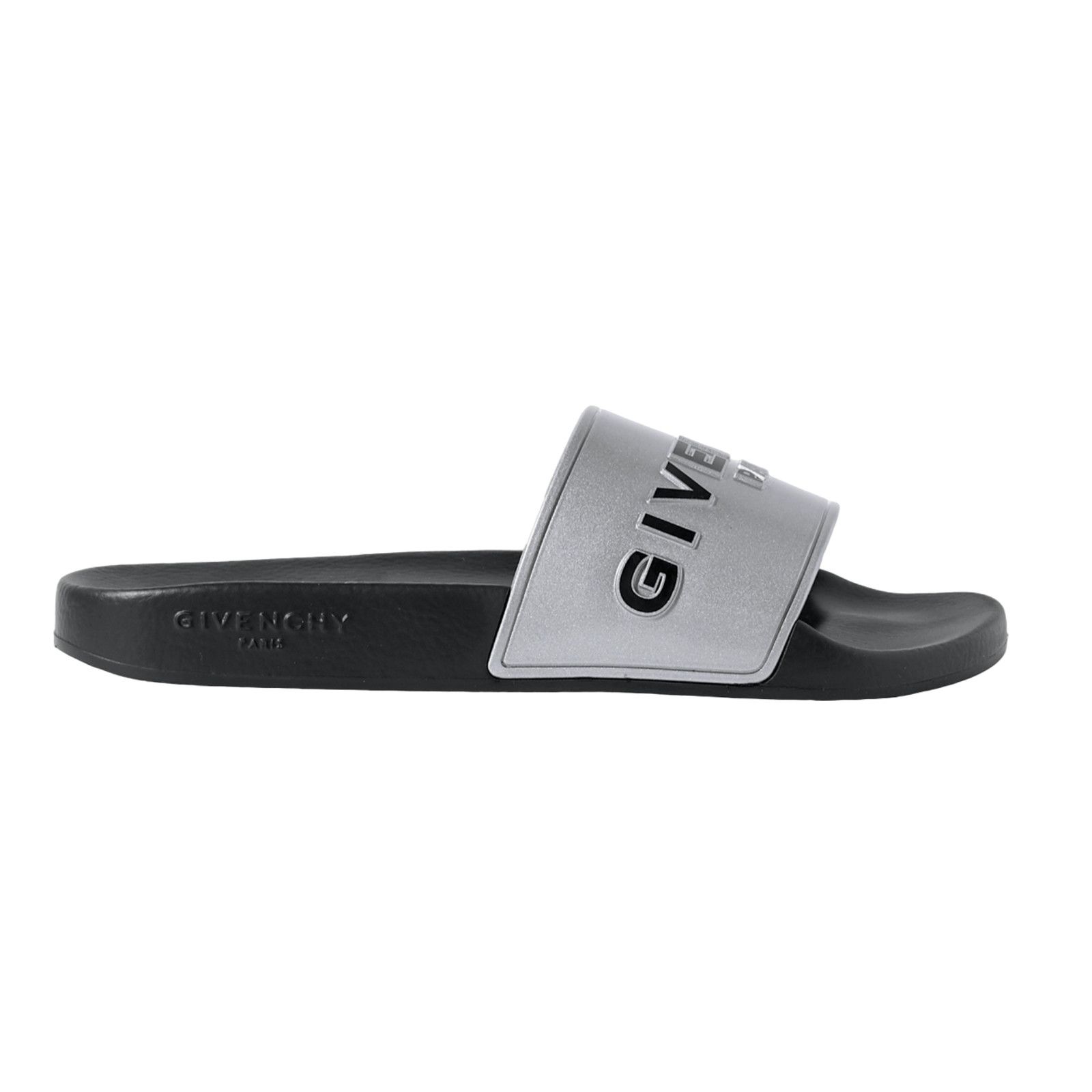 Givenchy Givenchy Silver Rubber Black Logo Print Slide On Pool Sandal Size US 8 / IT 38 - 1 Thumbnail