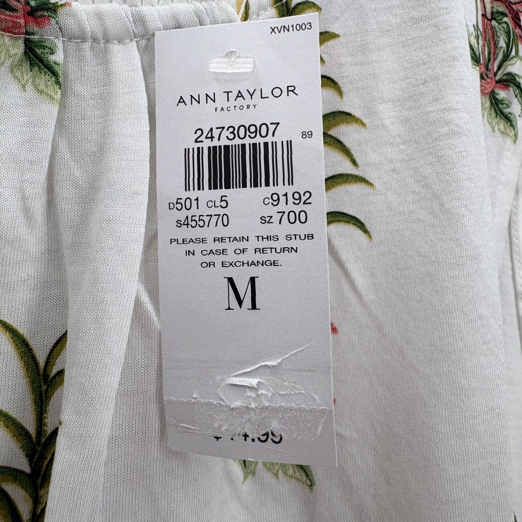 Ann Taylor Ann Taylor Factory Blouse Womens Medium White Floral Sleeveless High Neck Bird Tropical Jersey 100% Cotton Size M / US 6-8 / IT 42-44 - 4 Thumbnail