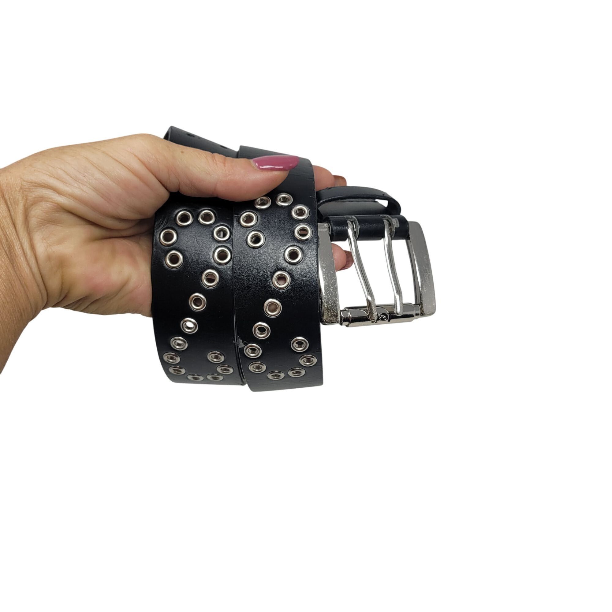 L.E.I. L.E.I. Black Double Grommet Belt Sz L Leather Lined Studded Size ONE SIZE - 12 Thumbnail
