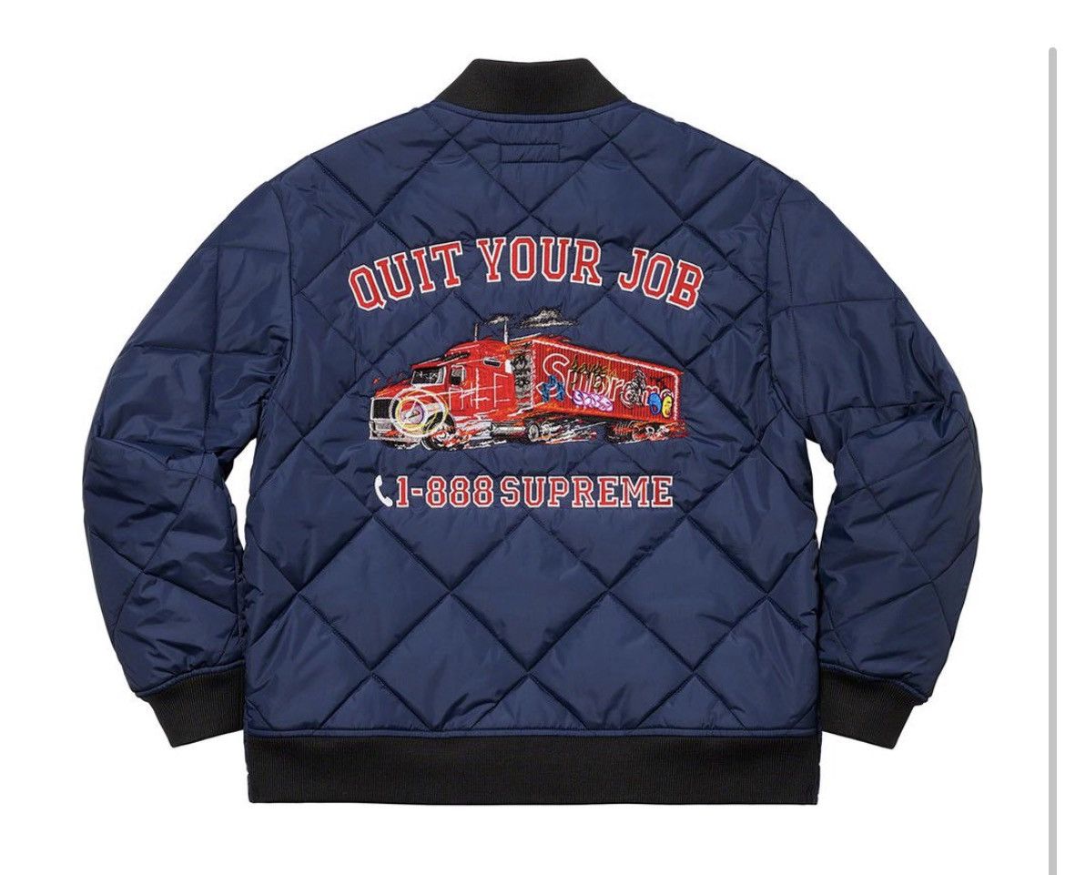 Supreme Supreme Quit Your Job Quilted Jacket - Blue XL Size US XL / EU 56 / 4 - 5 Thumbnail