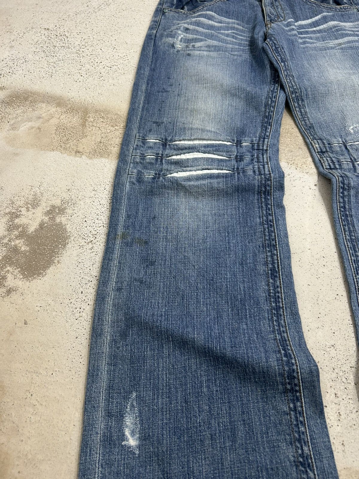 Japanese Brand Cook Jeans Baggy Distressed Denim Knee Panel Whisker Stacked Size US 31 - 6 Thumbnail