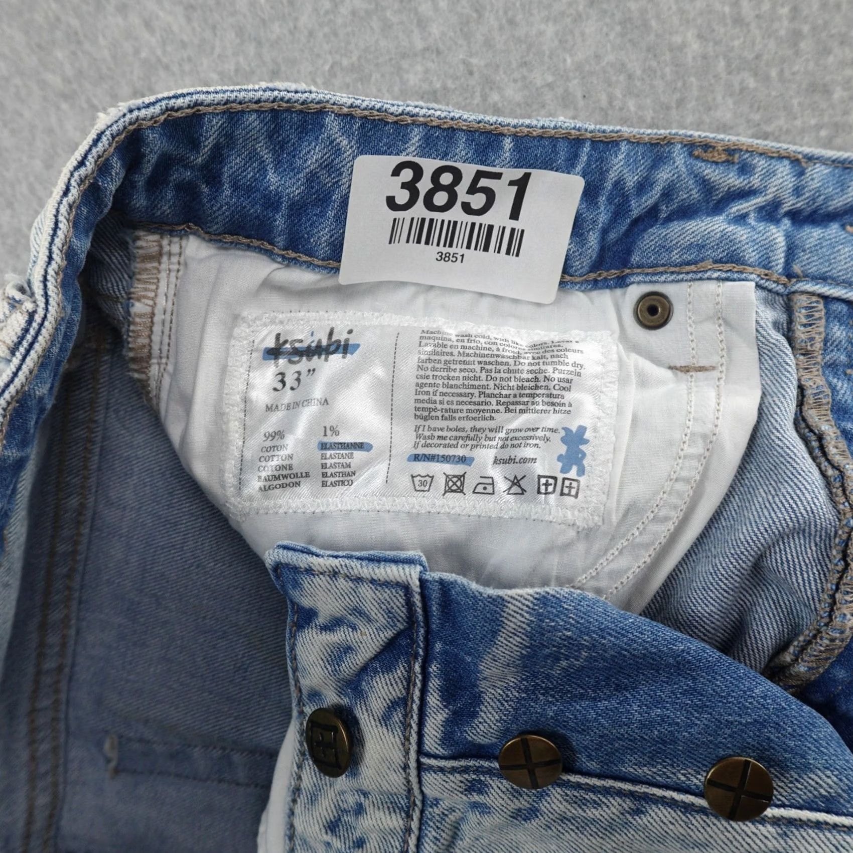 Ksubi ksubi Jeans Slim Men (33X33) Distressed Blue Denim 5-Pocket Button Closure Regular Inseam 33" Cotton Slim Fit Size US 32 / EU 48 - 3 Thumbnail