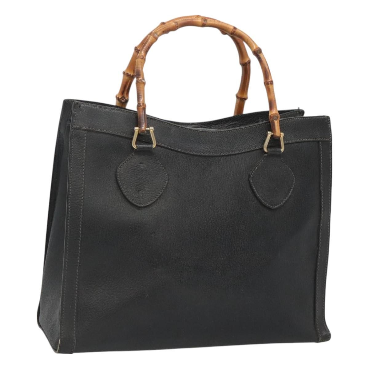GUCCI Bamboo Hand Bag Leather Black Gold 002 1186 002 1186