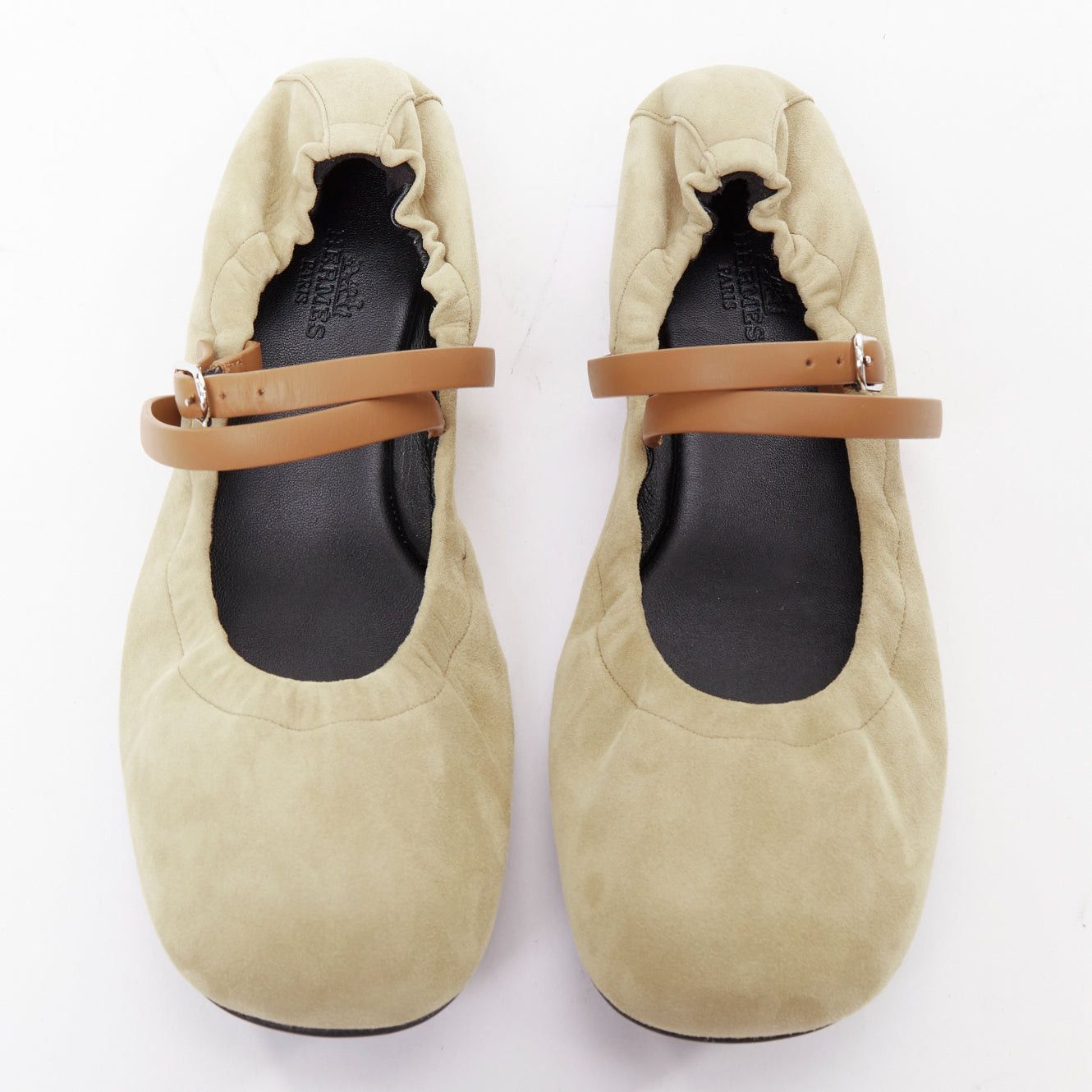Hermes HERMES 2024 Jolly brown suede goatskin brown calfskin straps Maryjane ballet flats EU36.5 Size US 6.5 / IT 36.5 - 1 Thumbnail