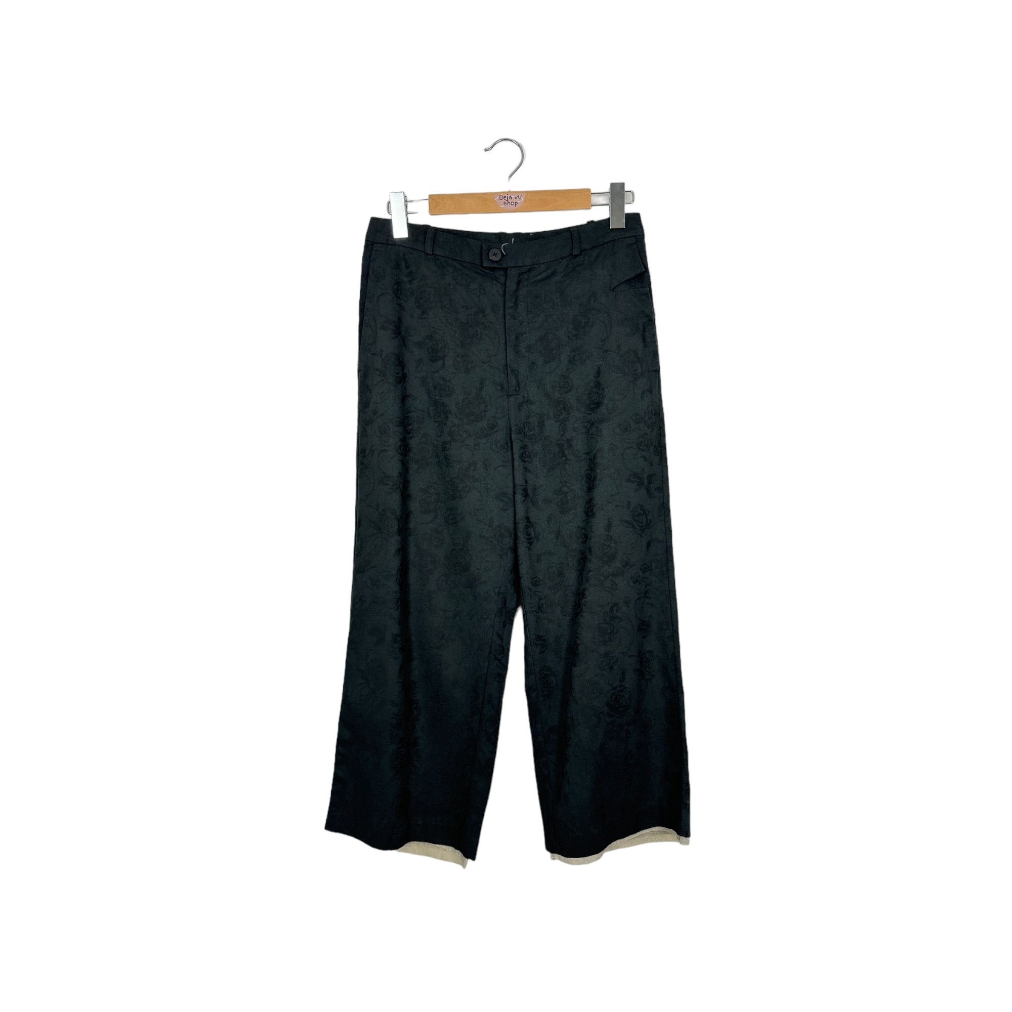 Image of Aleksandr Manamis Linen Floral Pants Size 1 in Black, Women's