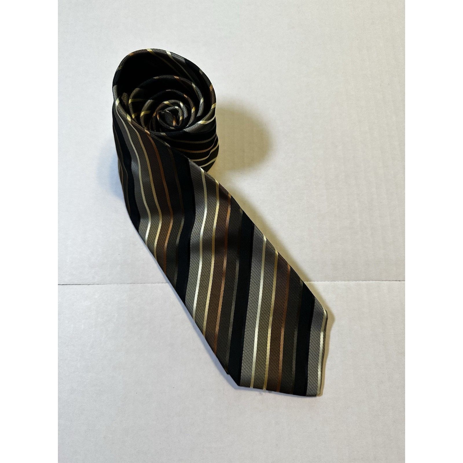 Croft & Barrow Croft & Barrow Neck Tie Black/Gold Striped Preppy Business Size ONE SIZE - 4 Thumbnail