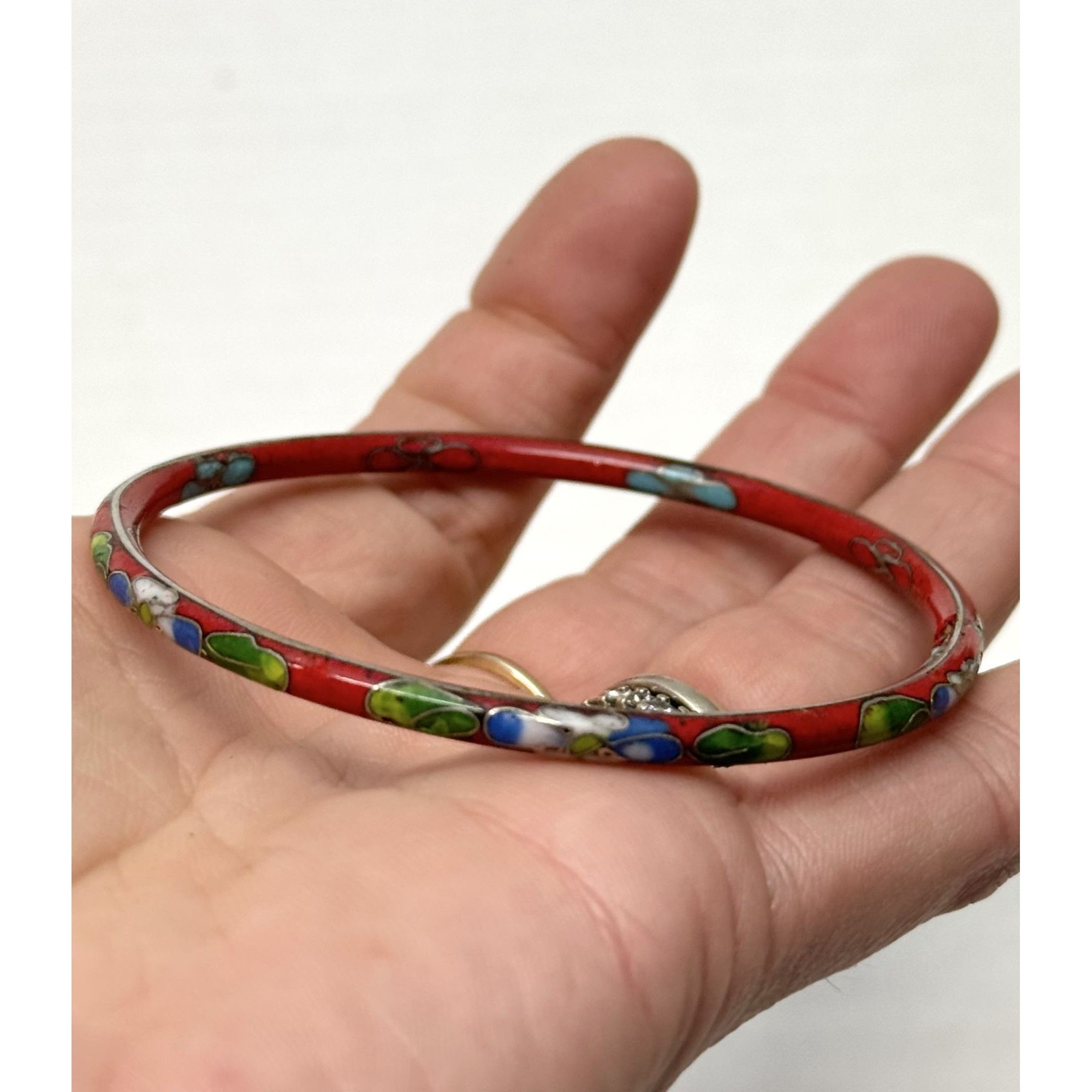 Vintage Vintage red cloisonné enamel bangle bracelet Size ONE SIZE - 1 Thumbnail