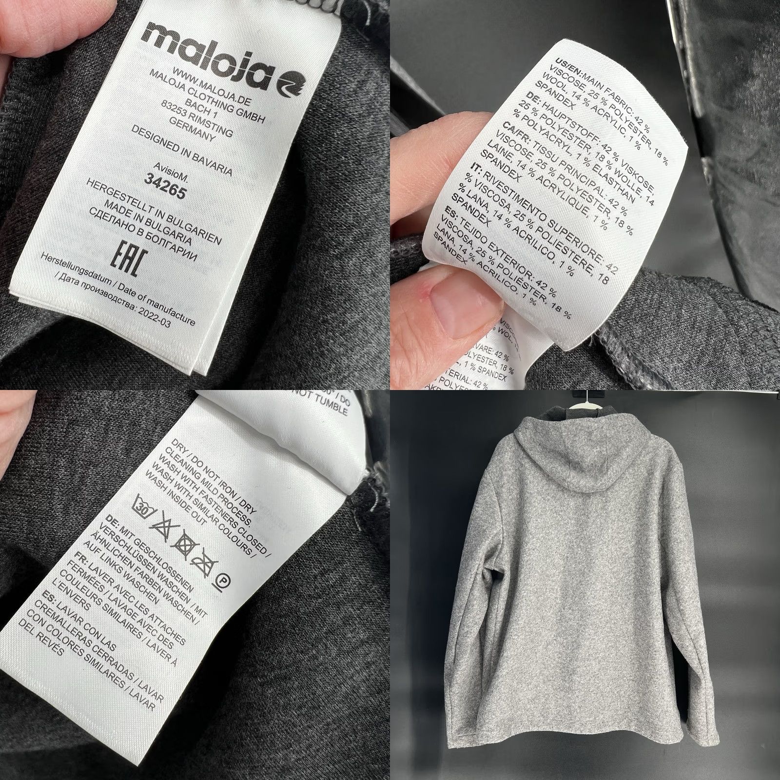 Vintage Maloja Mens Wool Hooded Full Zip Jacket XL Gray Windbreaker Mens Size US XL / EU 56 / 4 - 9 Thumbnail
