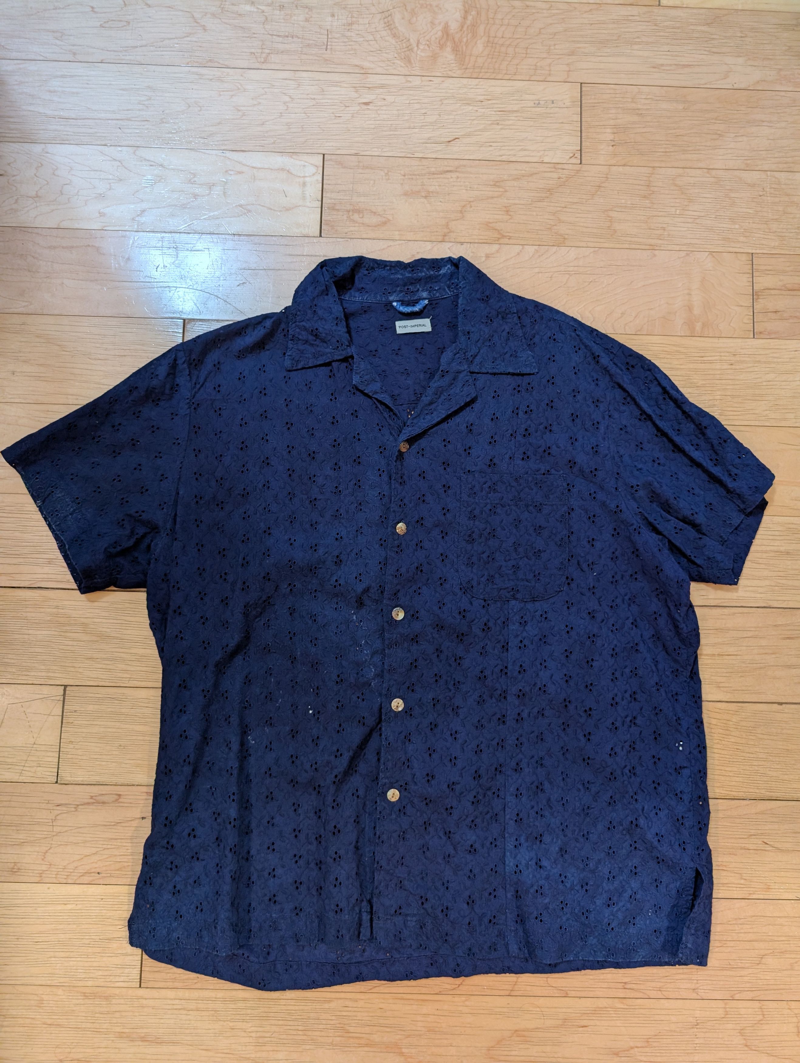 Post-Imperial Post-Imperial Camp Collar Navy Shirt Large L Size US L / EU 52-54 / 3 - 1 Thumbnail