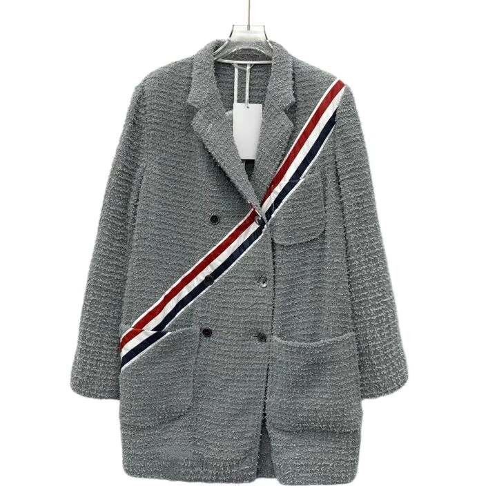 Thom Browne Thom Browne Gray Stripe Cotton Double-Breasted Jacket Size US S / EU 44-46 / 1 - 1 Thumbnail