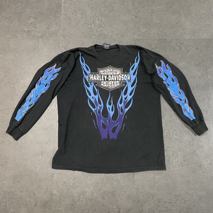 Harley davidson best sale blue flame shirt