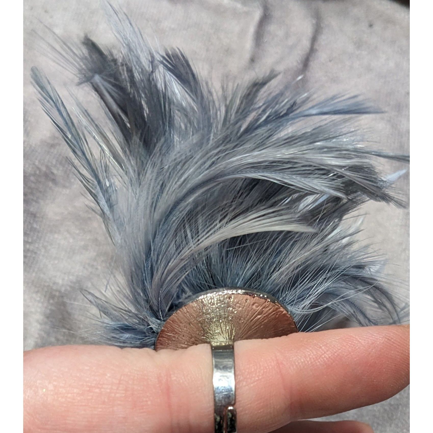 Other Funky Grey Feather Adorned Statement Ring Size ONE SIZE - 9 Thumbnail