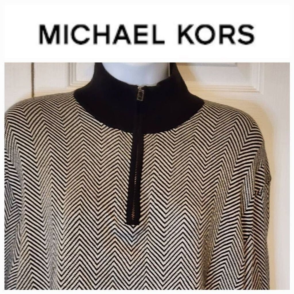 Michael Kors Michael Kors Tan and Black 1/4 Zip Pullover Size US XL / EU 56 / 4 - 1 Thumbnail