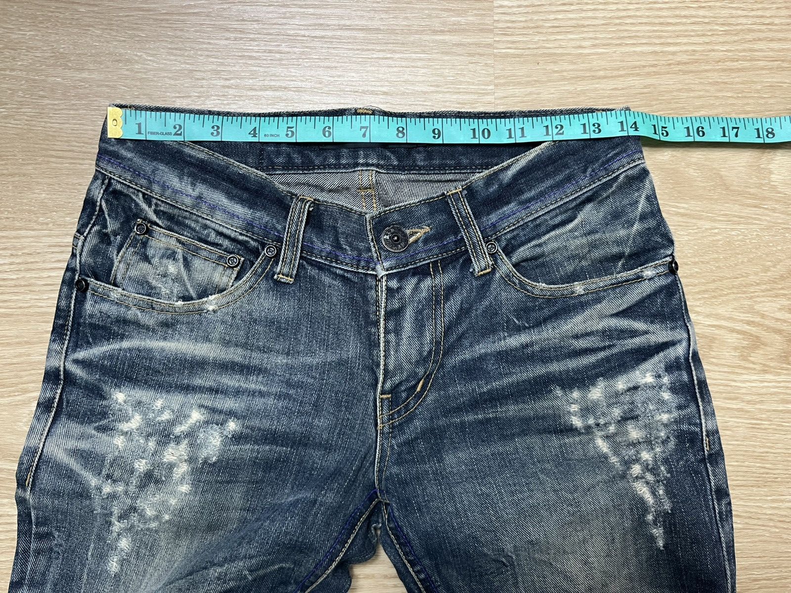 MIDAS Distressed Faded Dark Blue Flare Jeans