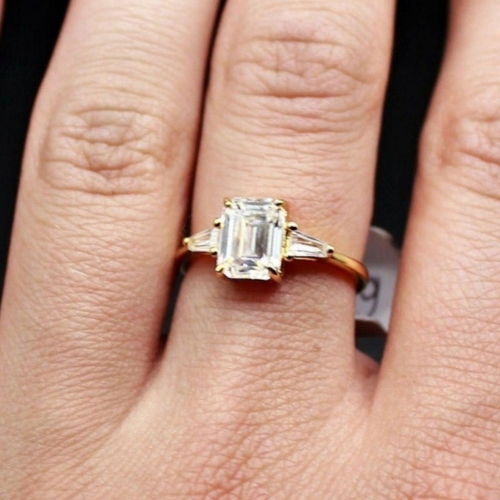 Other 1.5 Ct Moissanite Ring Emerald Cut 18k Gold Plated 7 NWT Size ONE SIZE - 8 Thumbnail