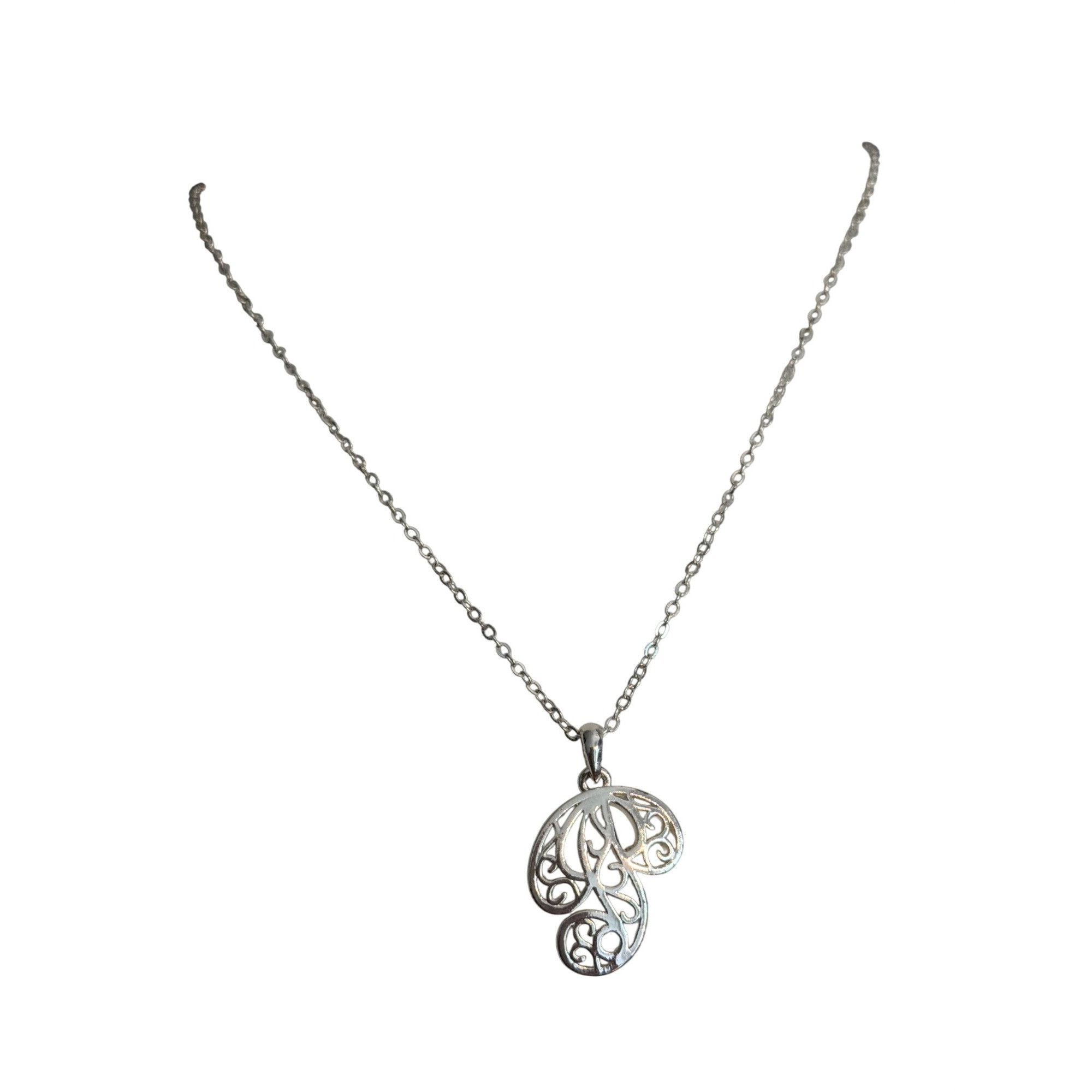 Other Silver P Initial Filigree Pendant Necklace Delicate Chain Ad Size ONE SIZE - 1 Thumbnail