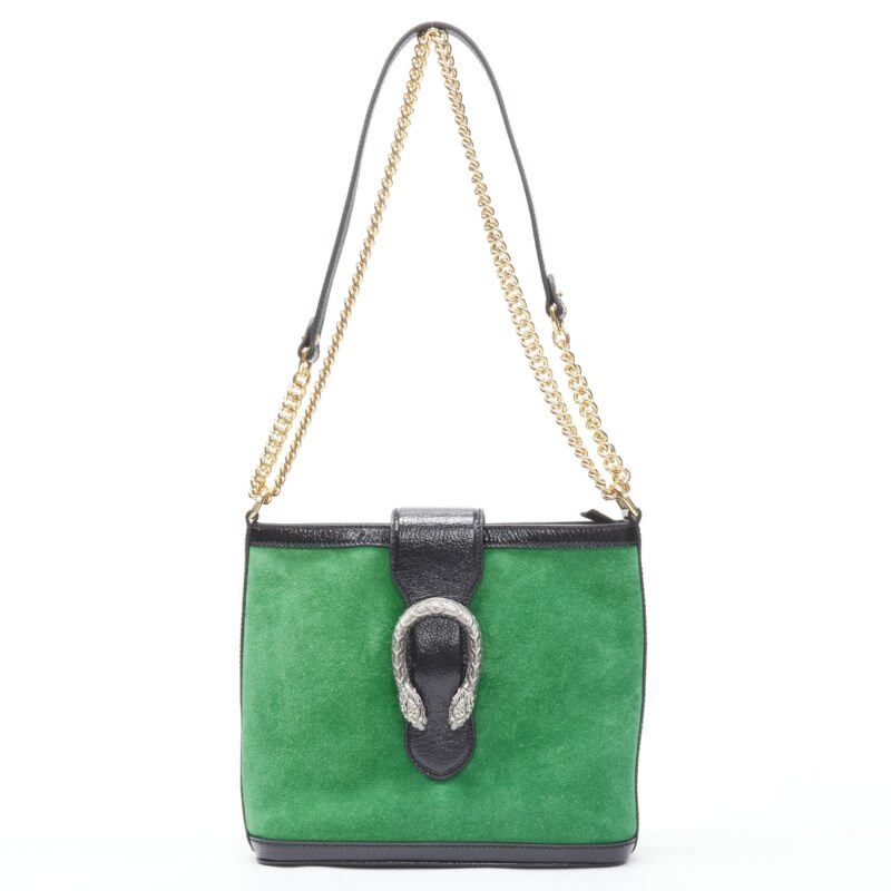 Gucci GUCCI Dionysus Kelly green suede black patent trimmed crossbody bucket bag Size ONE SIZE - 1 Thumbnail
