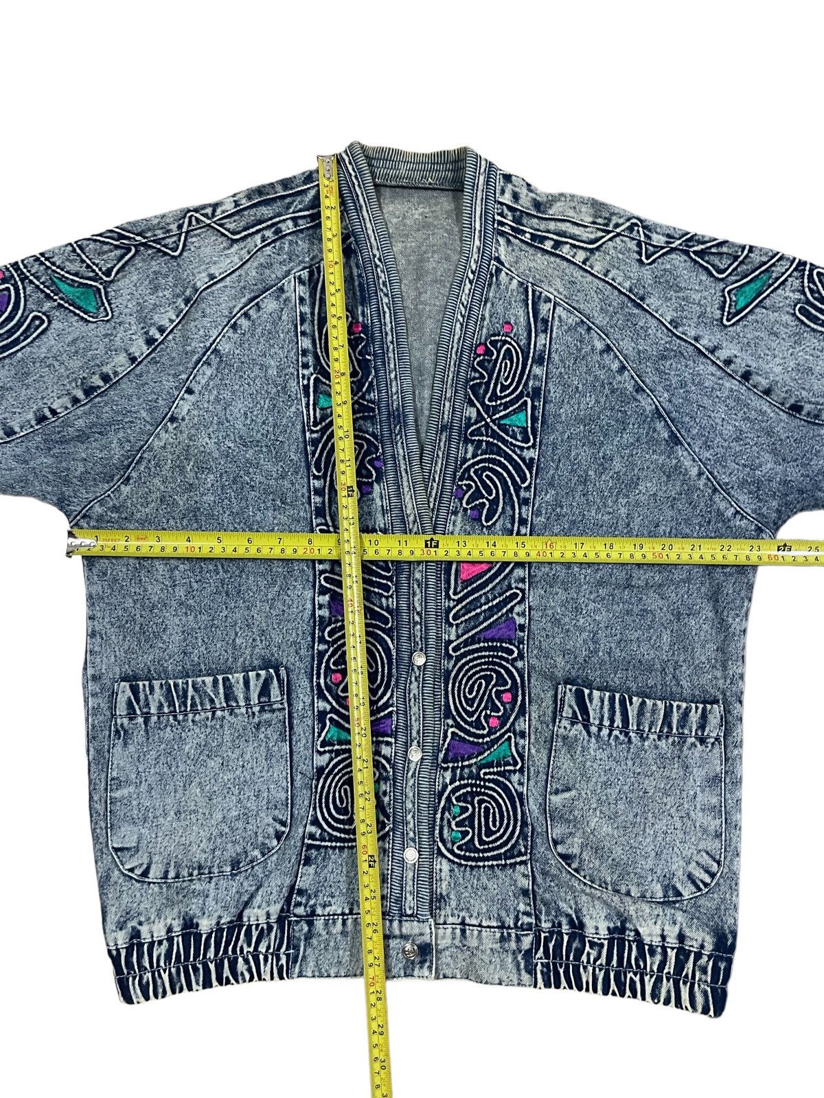 Japanese Brand Vintage Memphis Art Retro Neon Abstract Style Denim Cardigan Size L / US 10 / IT 46 - 15 Thumbnail
