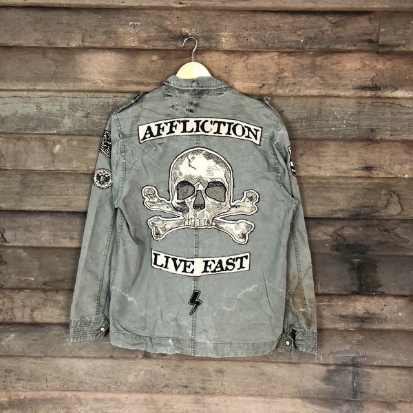 Affliction Skulls Green Light Jacket army #2830DLL