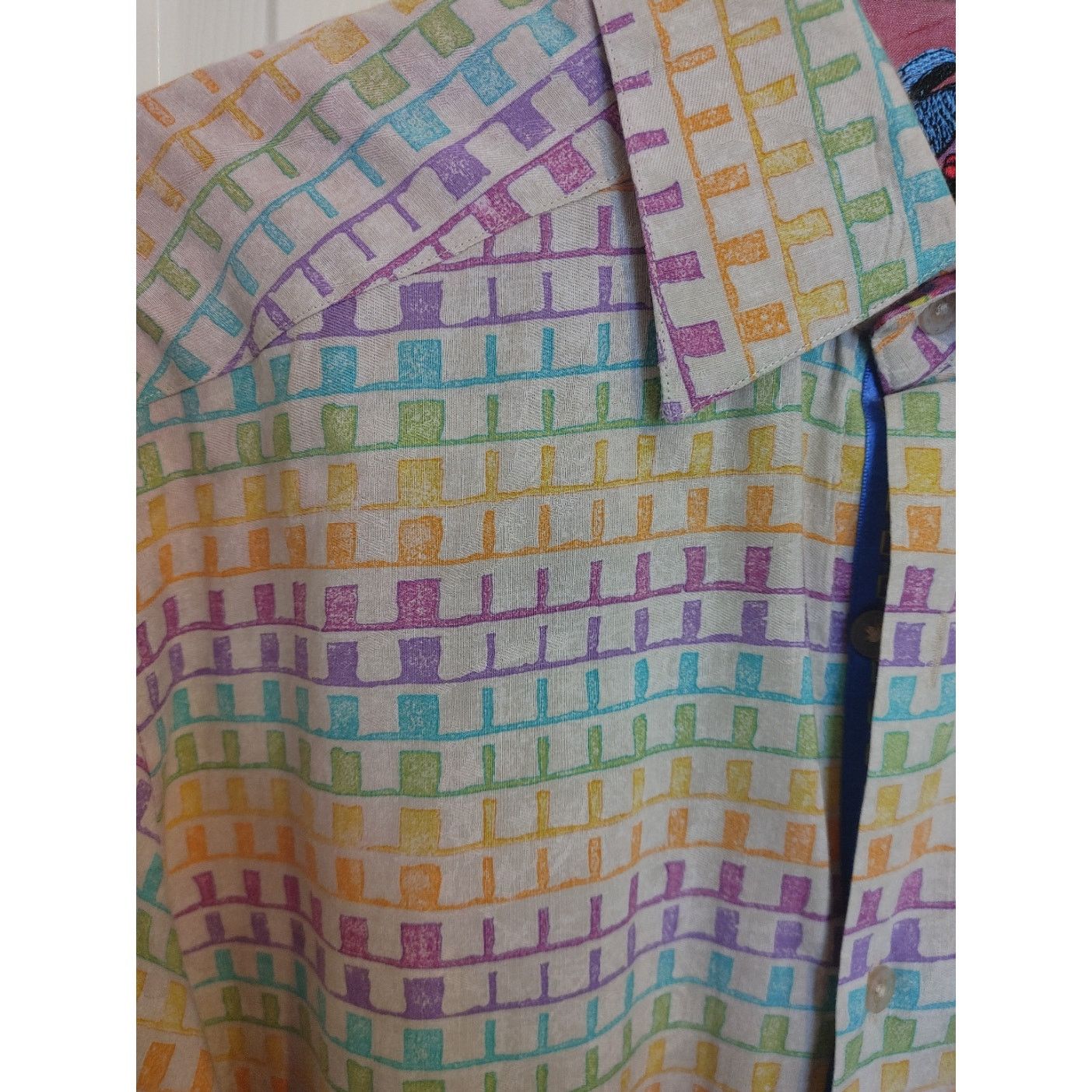 Robert Graham Robert Graham Men's Shirt Button Geometric Medium Linen Size US M / EU 48-50 / 2 - 3 Thumbnail
