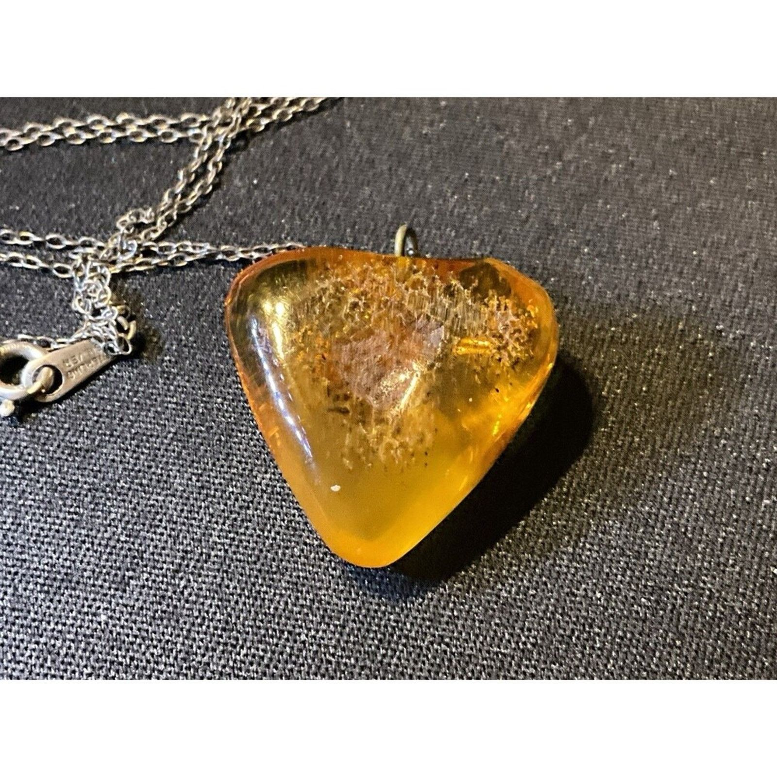 Other Vintage Sterling Amber Heart Pendant Necklace 16in Size ONE SIZE - 3 Thumbnail