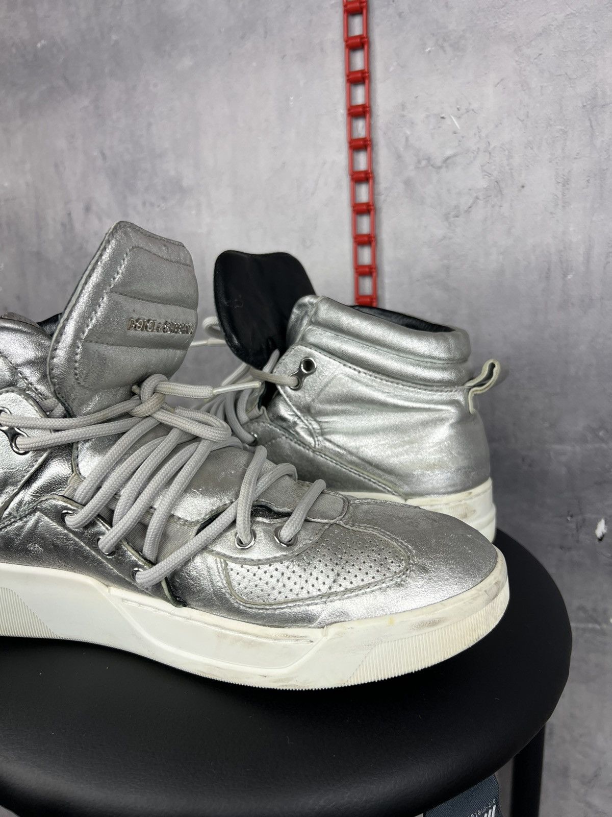 Dolce & Gabbana Dolce & Gabbana Silver Leather High Top Sneakers Size 8,5 Size US 8.5 / EU 41-42 - 17 Thumbnail