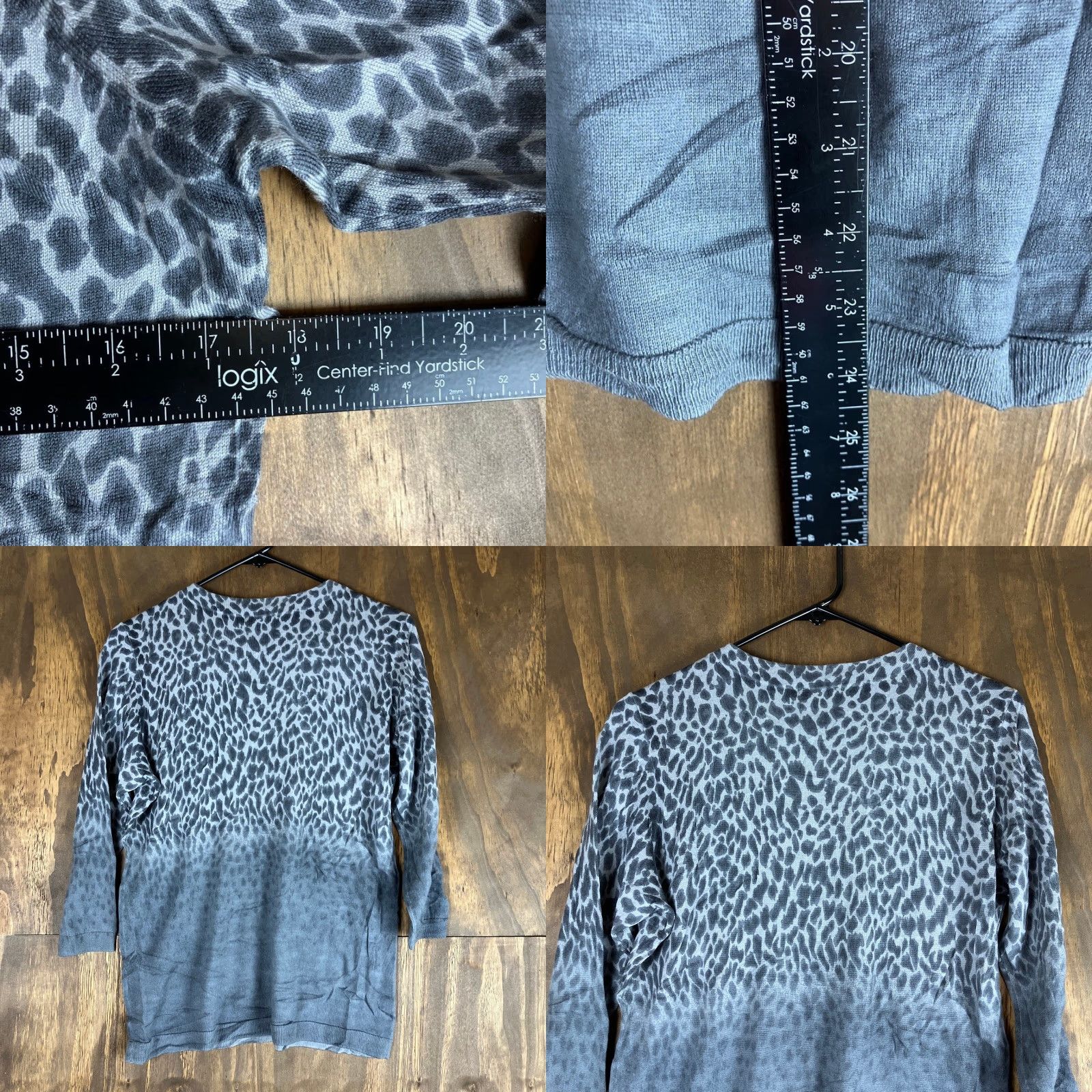 Talbots VINTAGE Talbots Womens Sweater Gray Leopard Print Petite 3/4 Sleeve 100% Merino Wool PL Size L / US 10 / IT 46 - 8 Thumbnail