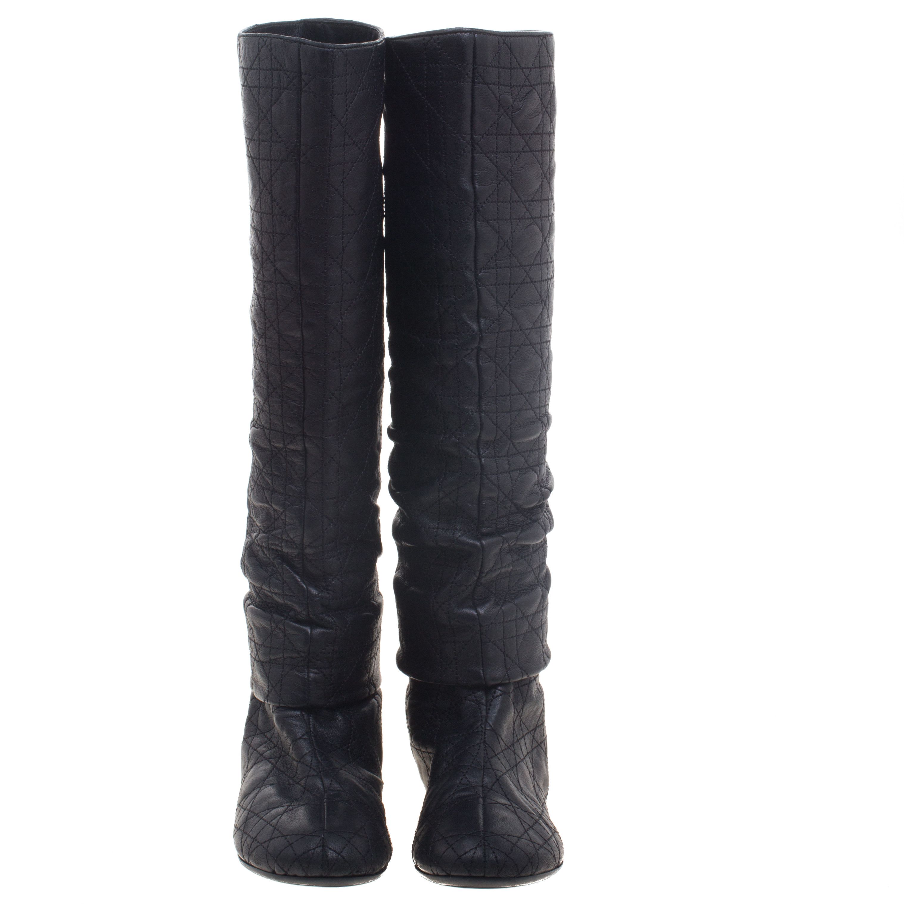 Dior DIOR Boots Leather Shoes Knee Black Cannage Quilted Sz 36 Size US 6 / IT 36 - 4 Thumbnail
