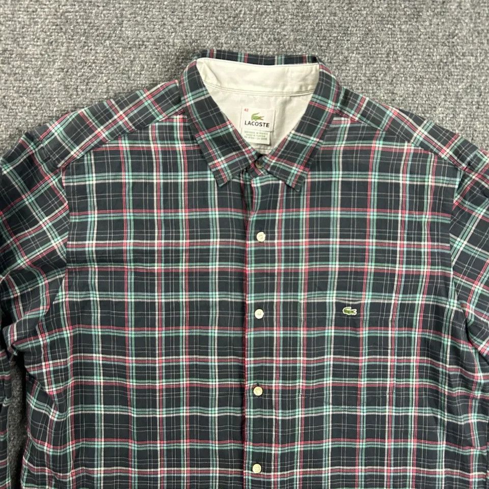 Lacoste Lacoste Shirt Mens 42 Large Plaid Button Up Crocodile Logo Size US L / EU 52-54 / 3 - 2 Thumbnail
