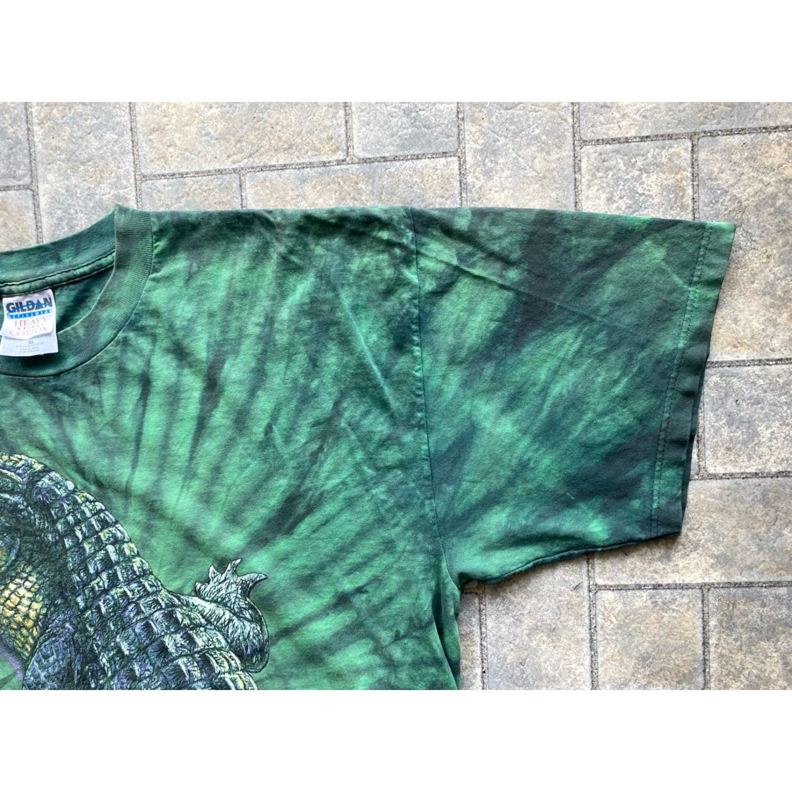 Gildan Gildan Shirt Mens XL Green Habitat Alligator Crocodile Tie Dye Double Sided AOP Short Sleeve Size US XL / EU 56 / 4 - 7 Thumbnail