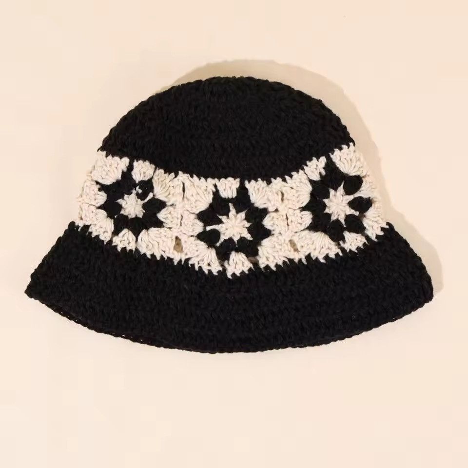 Handmade Retro Splicing Knitted Striped Hollow Bucket Hat Size ONE SIZE - 2 Thumbnail