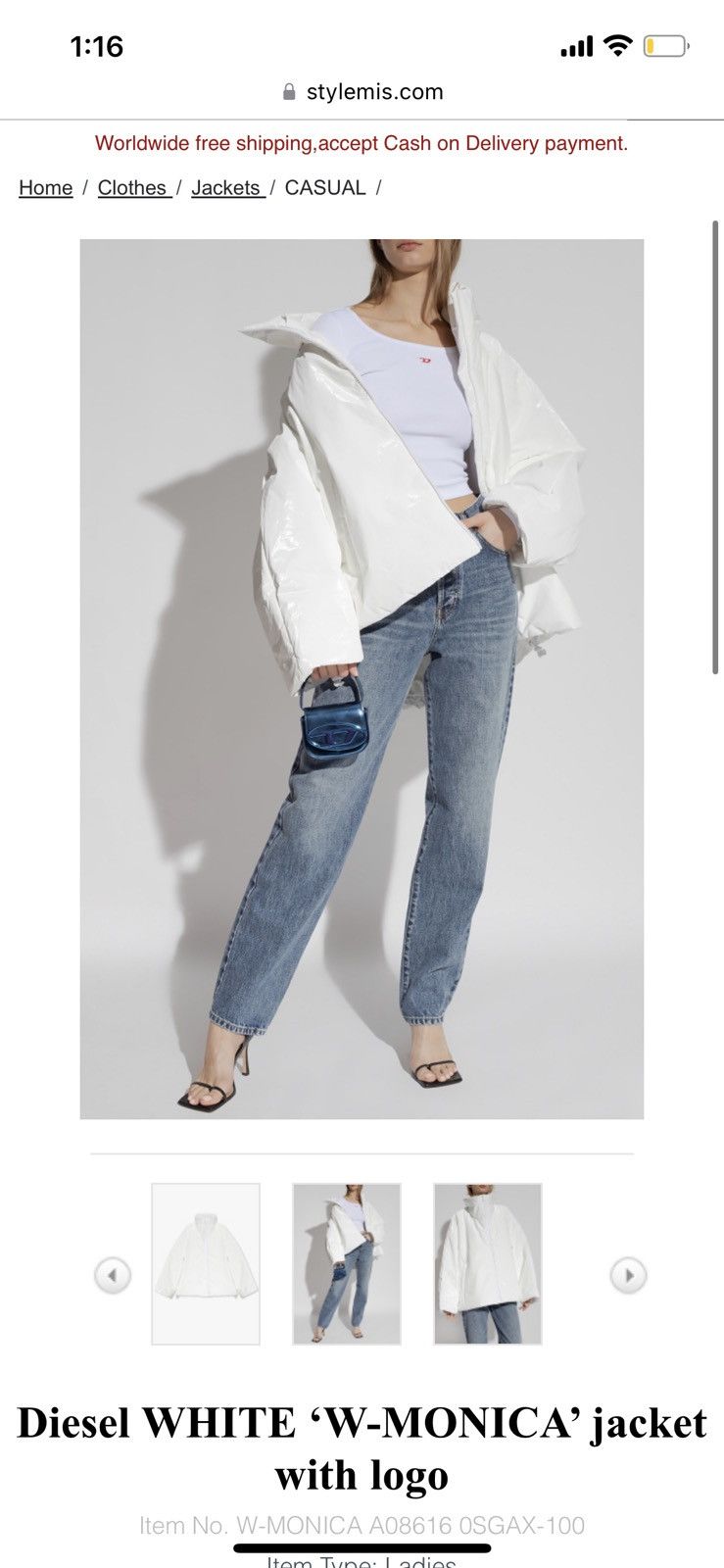 Diesel Diesel W-monica white padded jacket Size S / US 4 / IT 40 - 3 Thumbnail