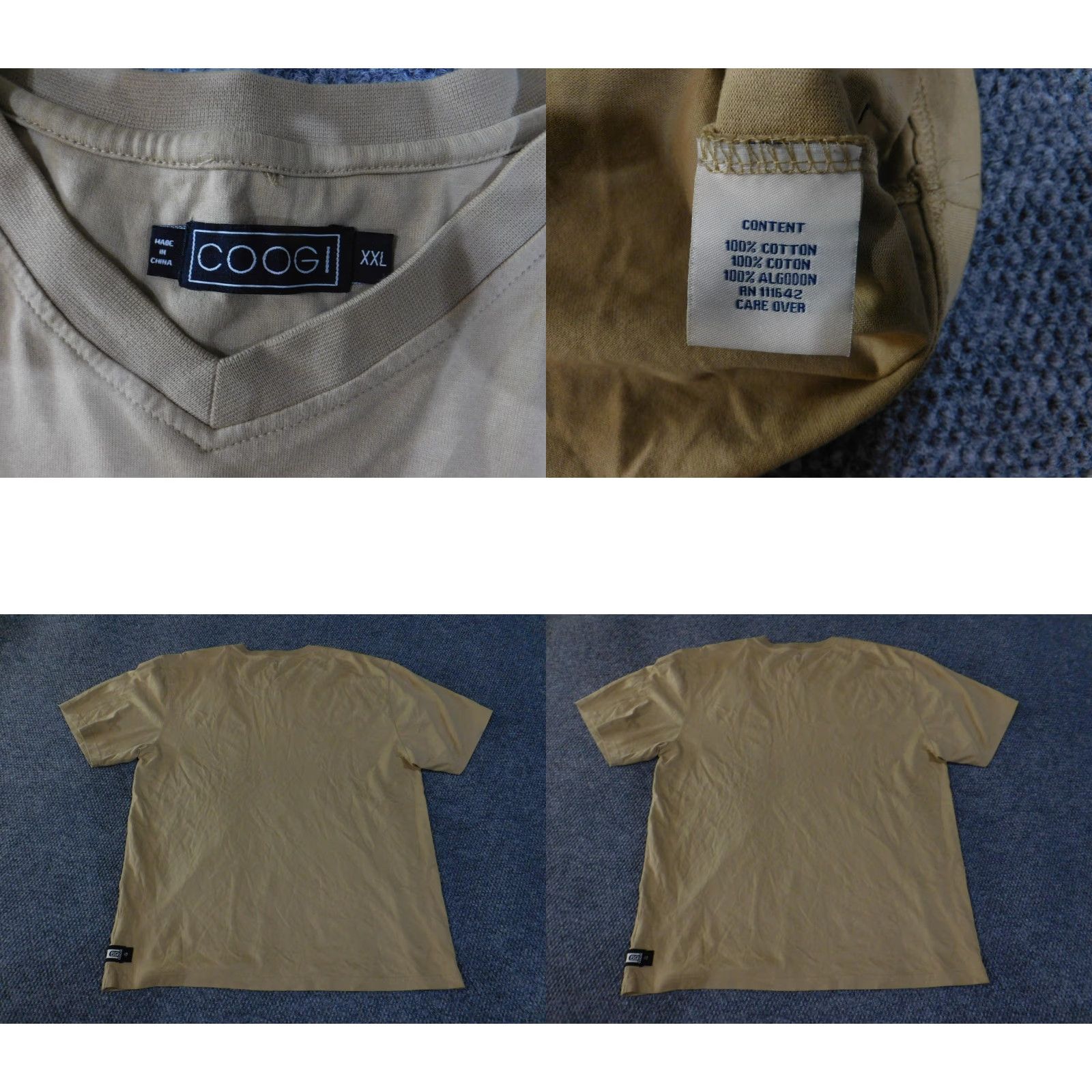 Coogi VINTAGE COOGI Shirt Mens 2XL Khaki Brown Graphic Crest Patch Tee V Neck 100% Cotton XXL Mens Tee Size US XXL / EU 58 / 5 - 8 Thumbnail
