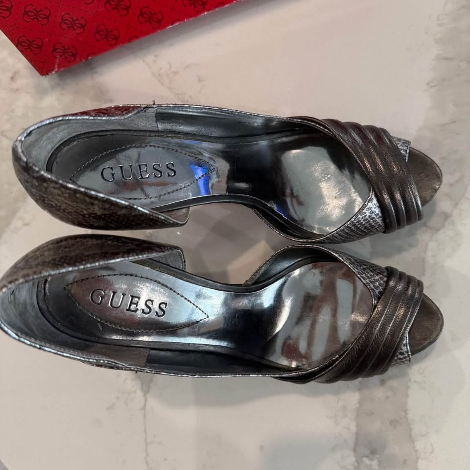 Guess Guess Platform Snakeskin Stiletto Heels Womens 8.5M Silver Size US 8.5 / IT 38.5 - 6 Thumbnail