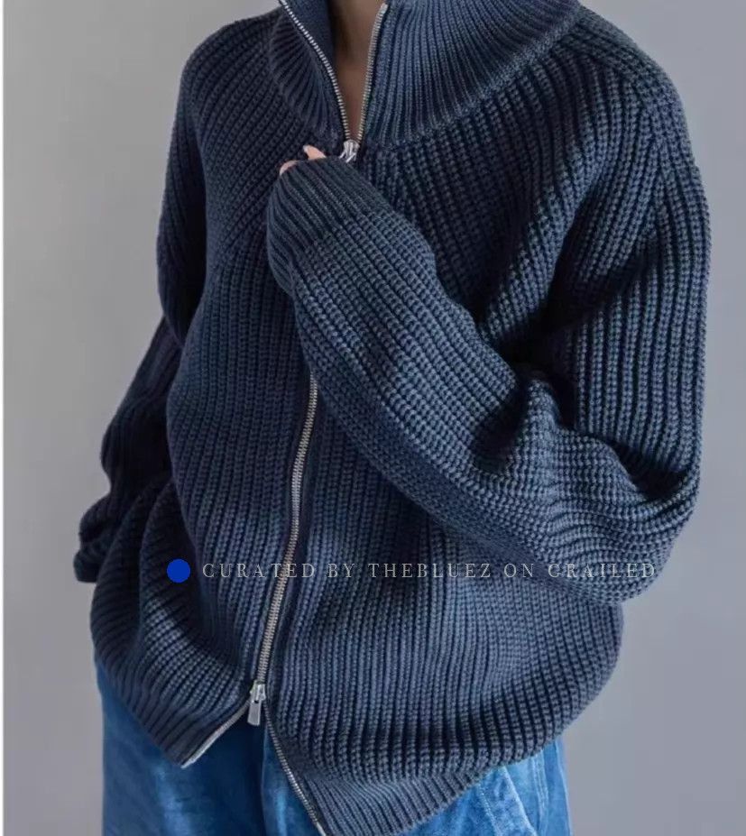 Batoner Zipper Knit Jacket in Navy Blue Size US L / EU 52-54 / 3 - 1 Thumbnail