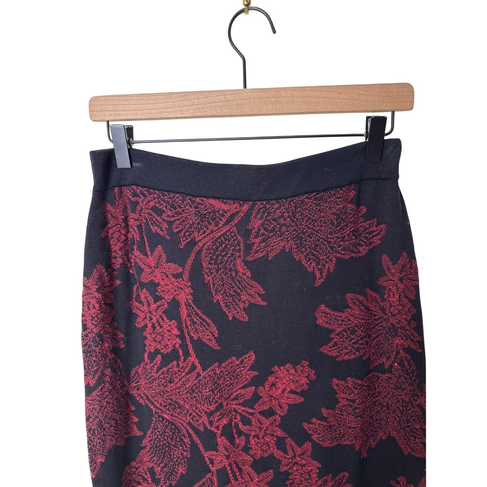 Other PERUVIAN CONNECTION Pima Cotton Red Black Lace Pull On Midi Size 28" / US 6 / IT 42 - 2 Thumbnail