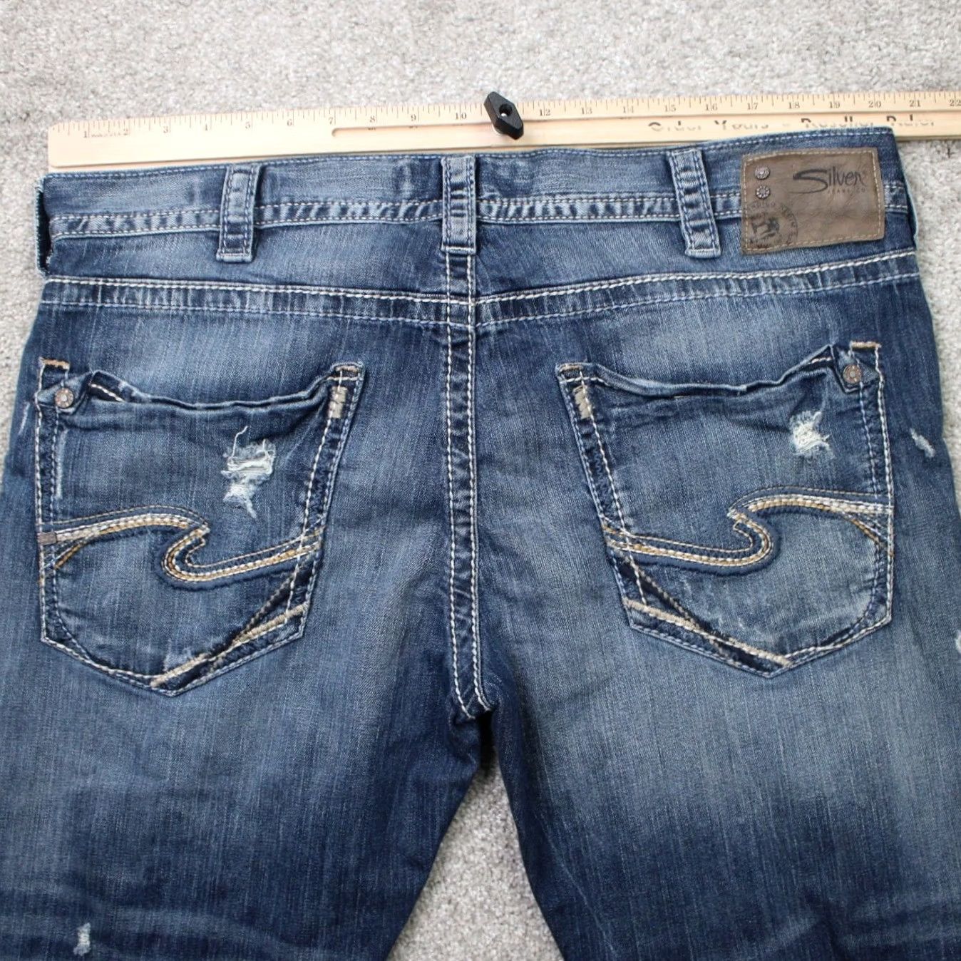 Silver Jeans Co. Silver Jeans Eddie Mens 40x30 Blue Distressed Relaxed Stretch Denim Jeans Size 40 Mens Size US 40 / EU 56 - 7 Thumbnail