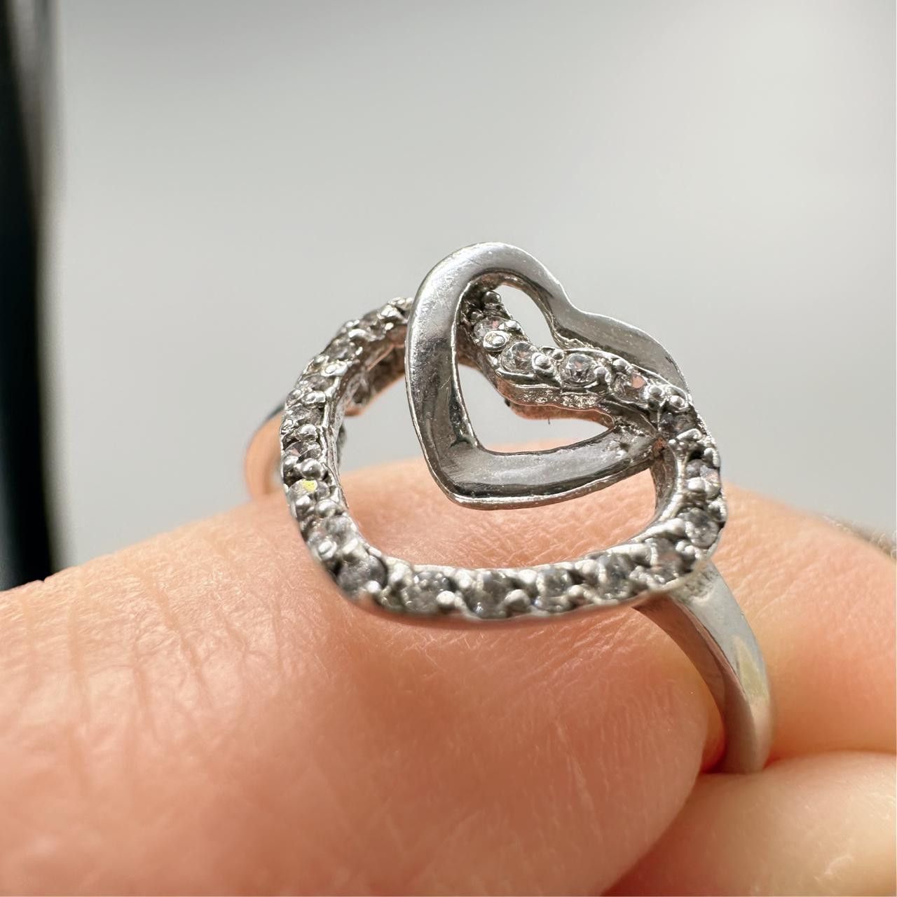 Sterling Silver Vintage 925 Sterling Silver Double Heart Ring Size ONE SIZE - 3 Thumbnail