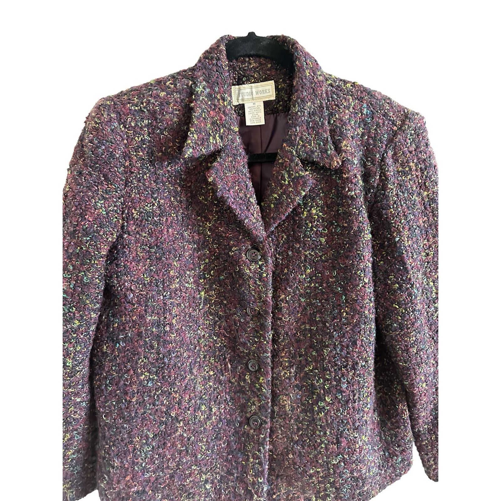 Other Studio Works Medium Purple Tweed Long Sleeve Button Up Coat Size M / US 6-8 / IT 42-44 - 4 Thumbnail