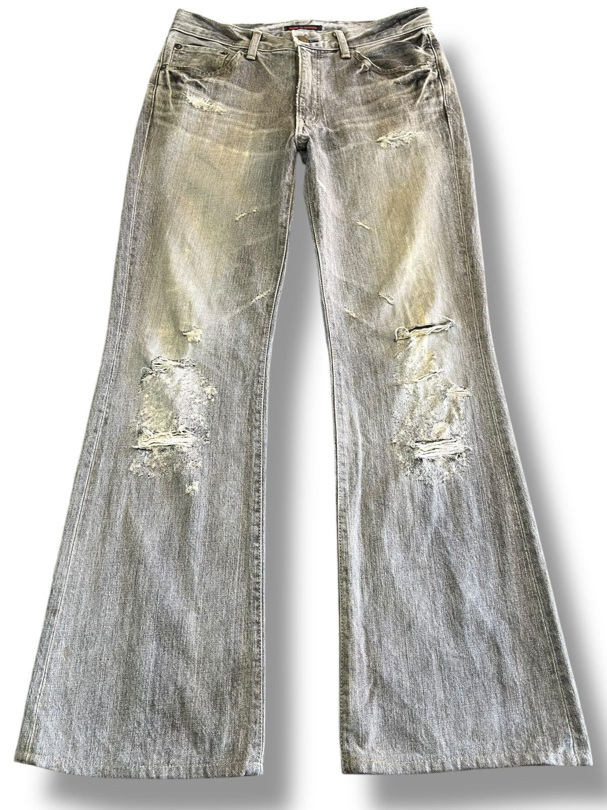 Japanese Brand × Le Grande Bleu (L.G.B.) Vintage Blue Way Flare Ripped Distressed Denim Size US 31 - 1 Thumbnail
